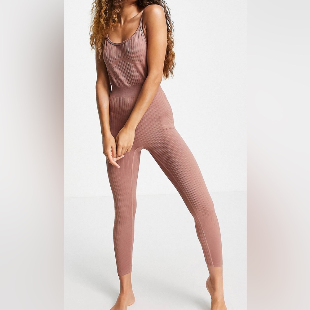 ASOS 4505 petite seamless unitard with contour paneling in rib